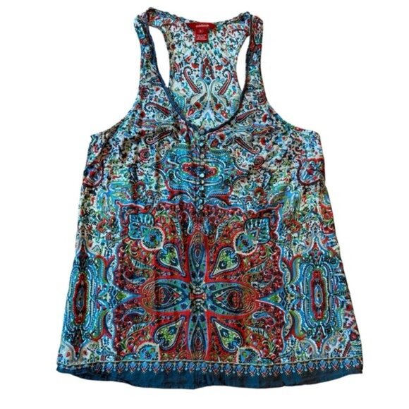 Sundance Tank Silk Blend Paisley Racerback Size Large - Picture 1 of 5